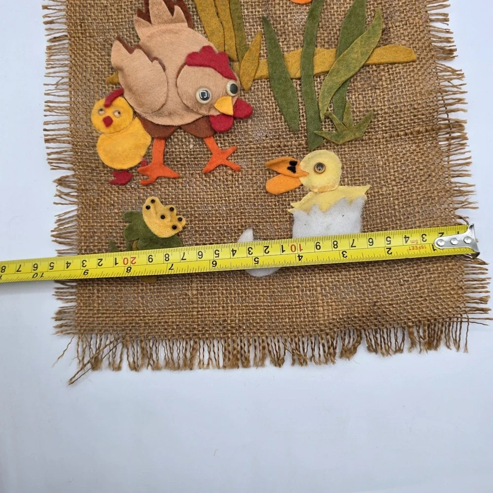 Burlap Chicken Chicks Wall Decor Hanging Farmhouse Country Cottagecore Vtg
